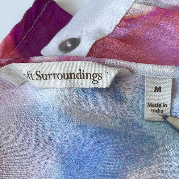 Soft Surroundings Women's Pink/Blue Floral Top Size Medium Tunic Tassel Ties - Picture 12 of 12